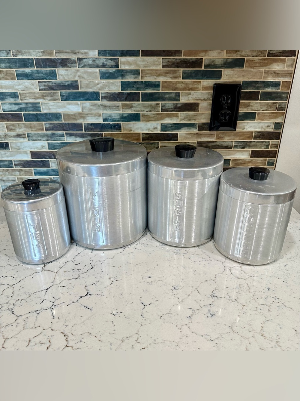 Vtg 50s Kromex Aluminum Canister Kitchen Set Tea Coffee Flour Sugar USA Made